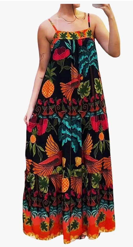 Women's Summer Boho Dress Casual Vintage Print Sleeveless A-Line Party Dress Cocktail Beach Vacation Dress