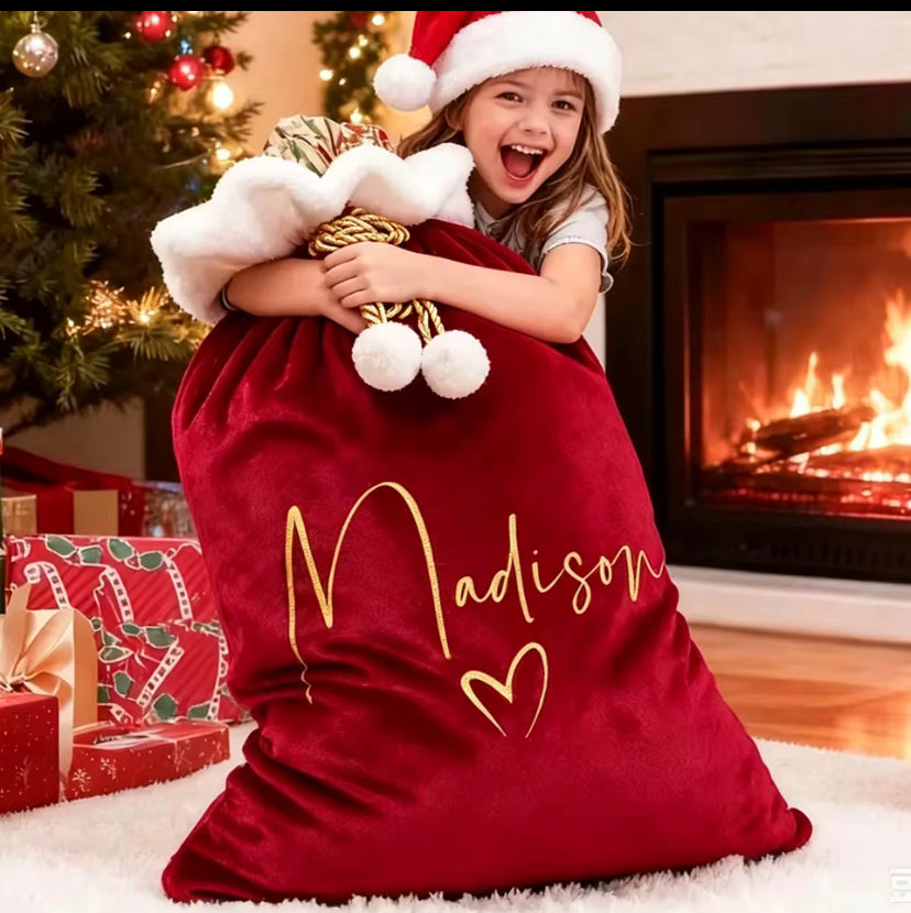 Personalized Extra-Large Flannel Santa Sack and Merry Christmas Gift Bag with Name for Family