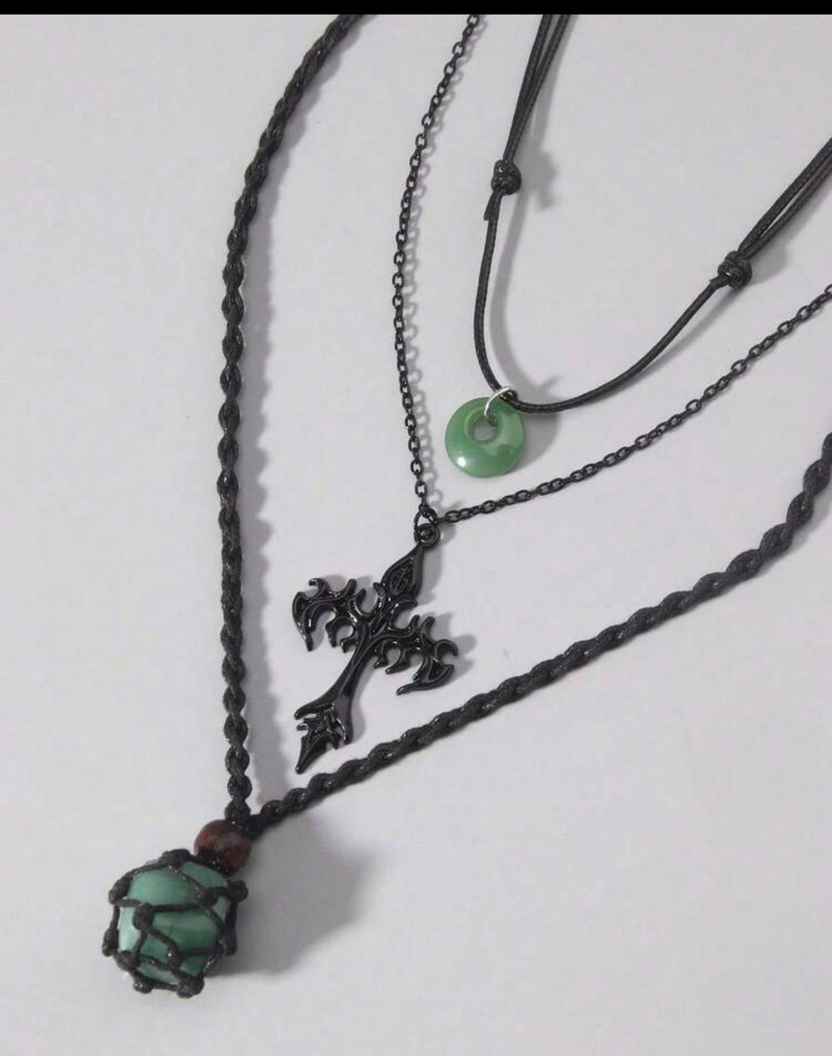 3pcs/Set Vintage Punk Black Flame Cross Pendant Necklace