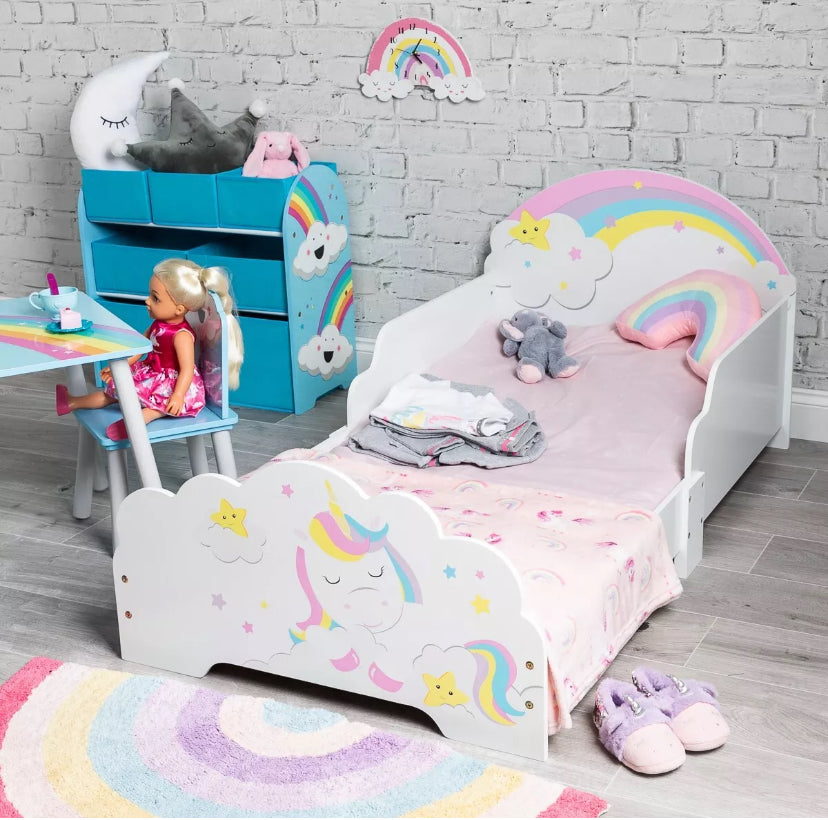 Unicorn Wooden Toddler Infant Child Kids Bed w/ Protector Safety Guard