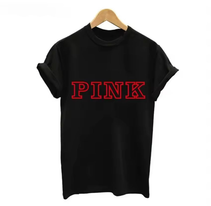 PINK Letter Printed T-Shirts Women Tops