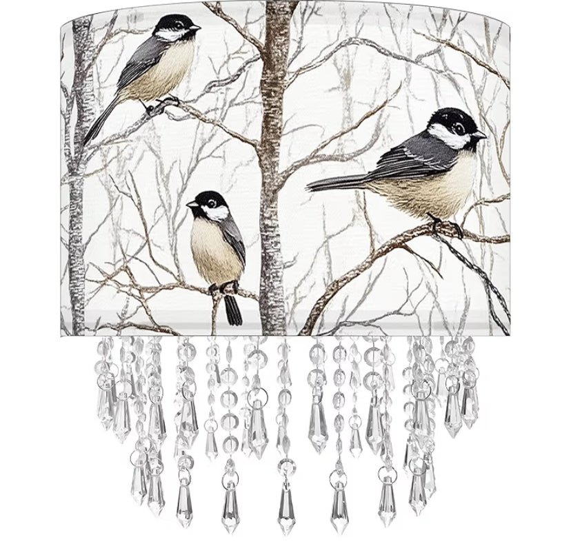 Spring Flower Light Shade with Acrylic Bead Droplets, Teal Wild Floral Fabric Lampshade for Pendant Table & Floor Lamps, Nature Decor for Garden Women, 30cm