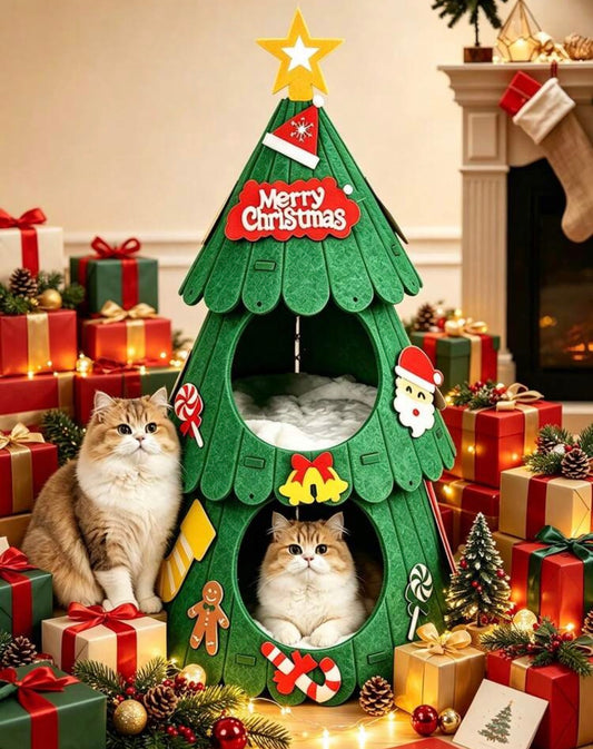 1pc Christmas Tree Shaped Cat Tree, Double-Layer Cave Cat
