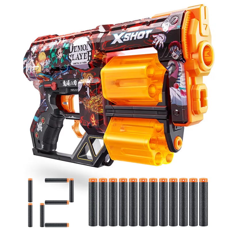 XSHOT Skins Demon Slayer, Dread, 12 Darts Included, Double Rotating Barrels, Air Pocket Dart Technology, Toy Foam Blaster for Kids, Teens and Adults, Brown Box, (Dread Demon Slayer)