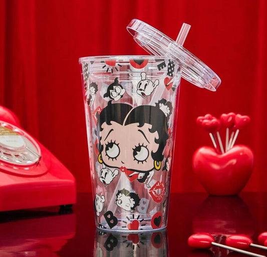 Cartoon Print Transparent Flat Bottom Straw Cup