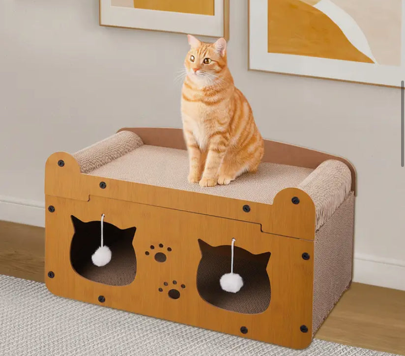 Double Layer Density Board Cat Nest Corrugated Paper Cat Scratch Board, Integrated Cat Room for Rest and Entertainment