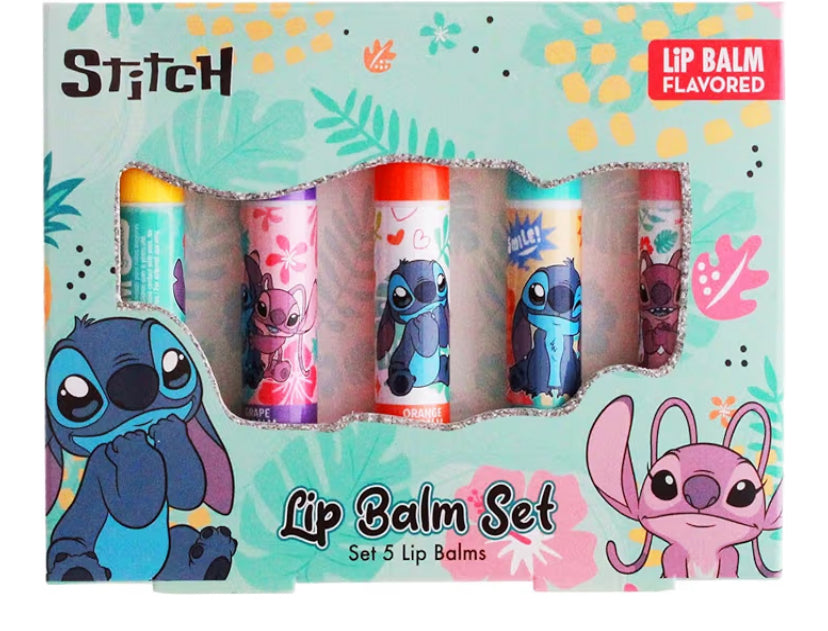 Kids Lip Balm Stitch Set (5 Fun Flavours: Vanilla, Grape, Orange, Bubble Gum, Cherry) - Cute Alien Design, Moisturising Lip Balm for Children - Great Gift for Girls and Boys.
