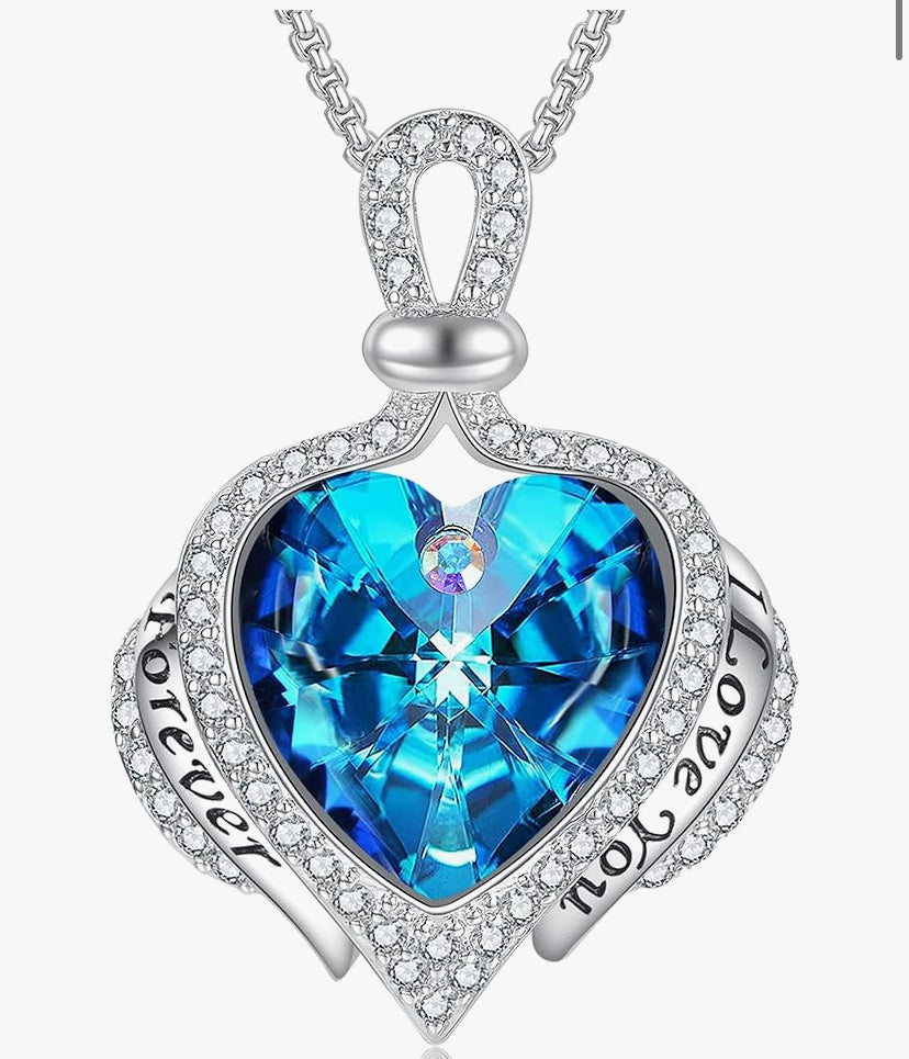 Praelinos Love Heart Necklace for Women Silver Tone 18K White Gold Plated Pendant Necklace Crystals Jewellery Gifts for Mom Wife Girlfriend Sister Mother's Day Birthday Valentines Christmas