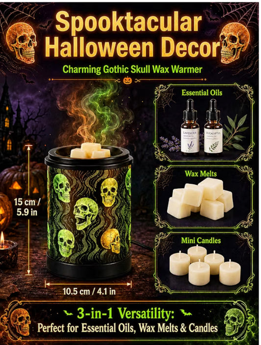 Wax Melt Burner Electric, Skull Wax Melter Warmer With 7-Color LED Light