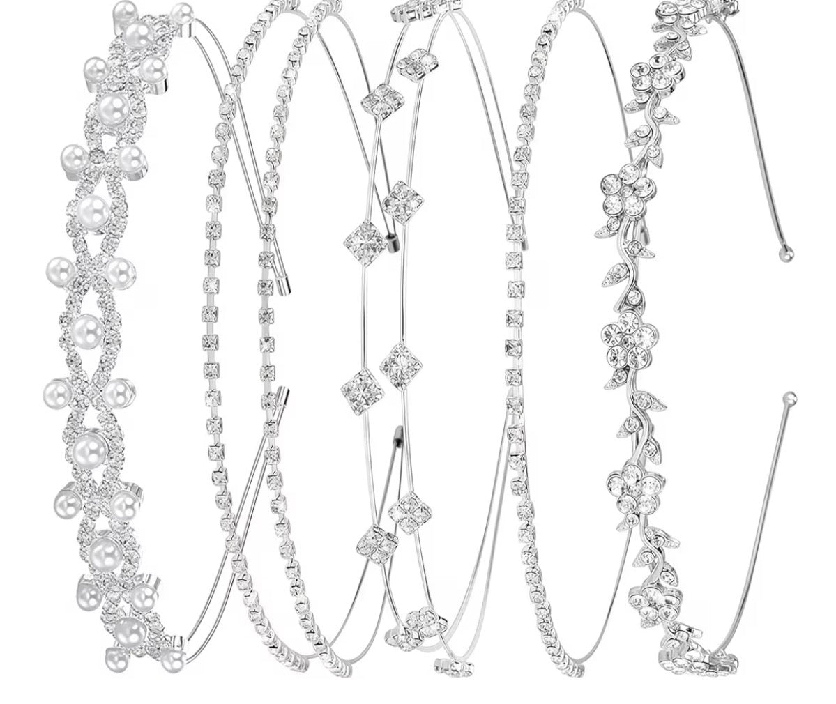 5-Piece Silver Headbands for Women, Bridal Hair Accessories with Rhinestones