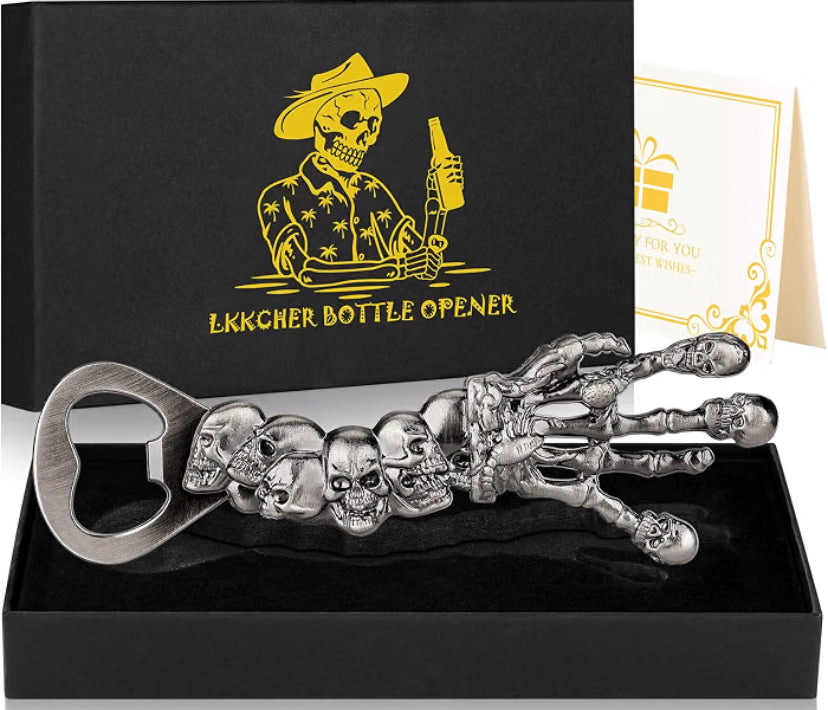 Skeleton Hand Beer Bottle Opener - Fathers Gifts for Men, Dad, Husband; Women Collector Skeleton Fan Dark Silver Gothic Opener