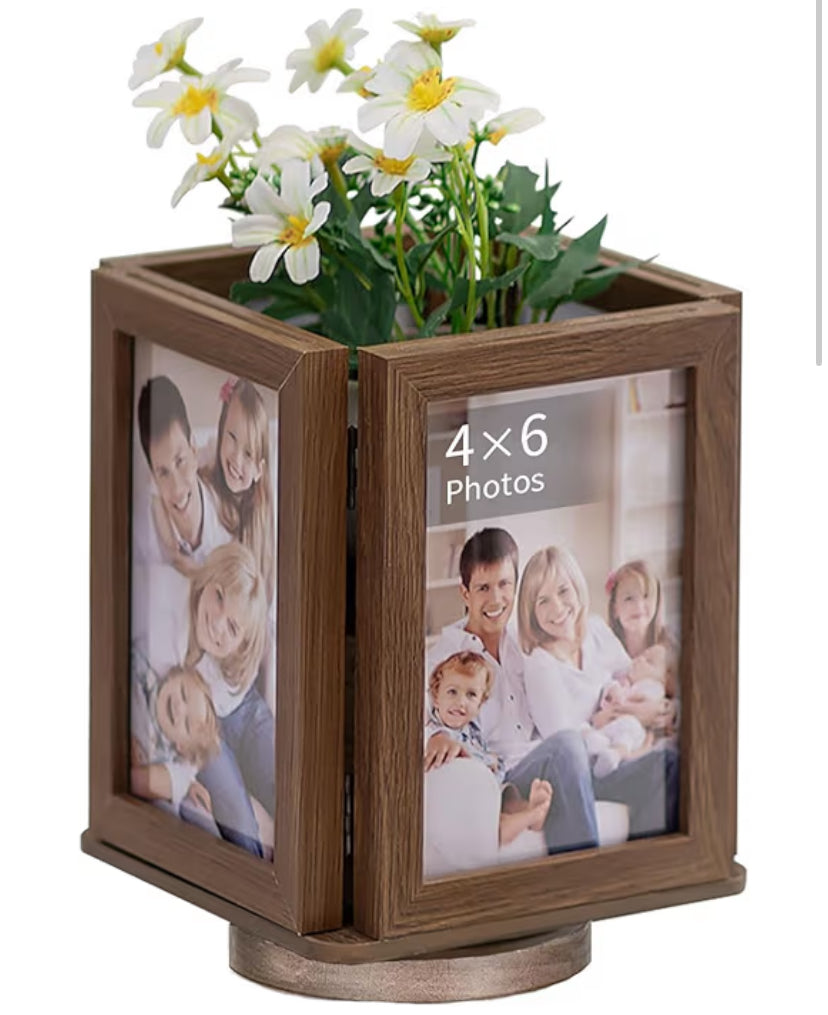 Rotating Picture Frames Gifts: 6x4 Inch Double Wooden Photo Frame