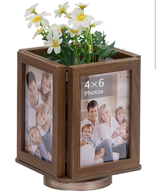 Rotating Picture Frames Gifts: 6x4 Inch Double Wooden Photo Frame