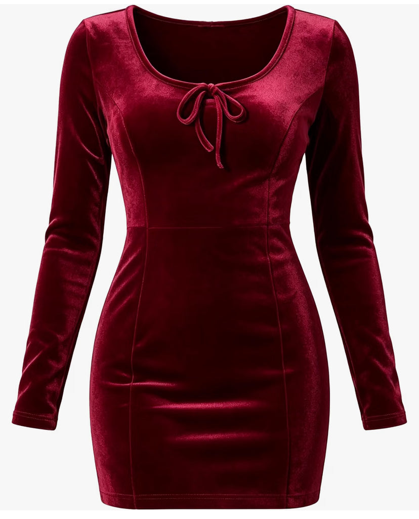 Women's Scoop Neck Tie Front Velvet Cocktail Dress