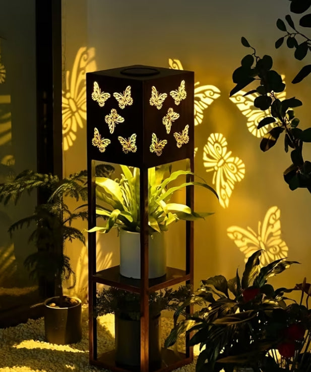 Solar Lantern Outdoor, Large Garden Light Solar Powered with 2 Tier Trellis LED Outdoor Solar Path Lights, High Quality Metal, Outdoor Porch Patio Balcony Decoration Humming Birdbutterfly Dragonfly