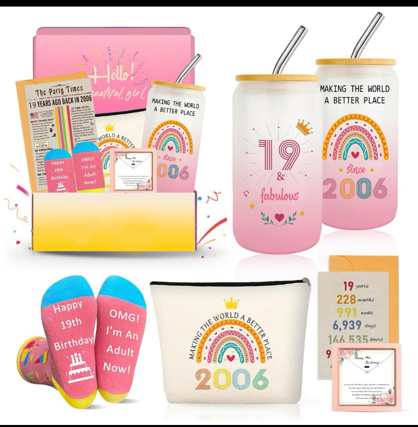 Birthday Gifts for Girls, Trendy Year Old Girl Basket Gift Ideas for Her Women Besties Daughter Sister Niece, Cool Happy Birthdays 2006 Female Decorations Presents Glass Cup Sock Necklace