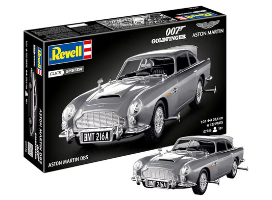 Revell 07746 James Bond Aston Martin DB5 (Click System) 1:24 Scale Unbuilt, Pre-Coloured, Click-Together (Non-Glue), Plastic Model Kit