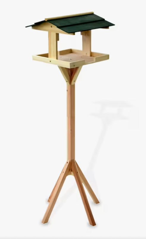 Wooden Bird Table Feeding Station - Heavy Duty Wood Bird Feeder Table for Outdoor Garden - Complete Wild Free Standing Bird Food House
