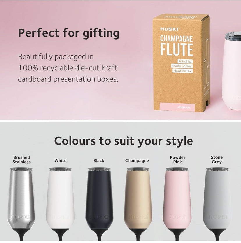 Huski Champagne Flute New  Award-Winning Design with Detachable Stem Premium Stainless Steel Champagne Glass with Lid | Triple Insulated Tumbler  240ml Capacity  Great Gift