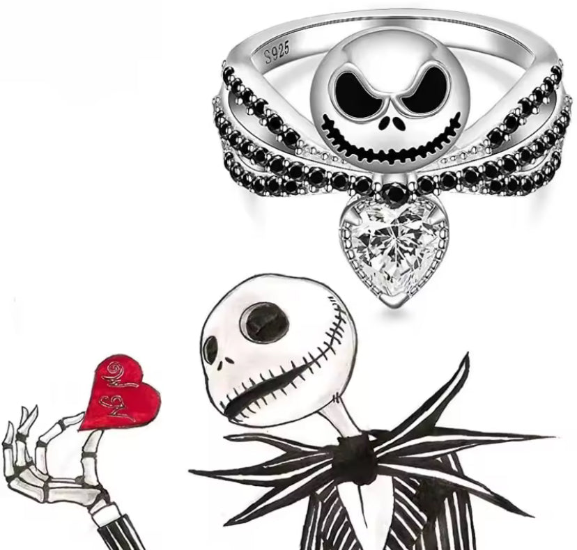 Nightmare Before Christmas Jack Skull Cartoon Black Enamel Crystal Charm Rings