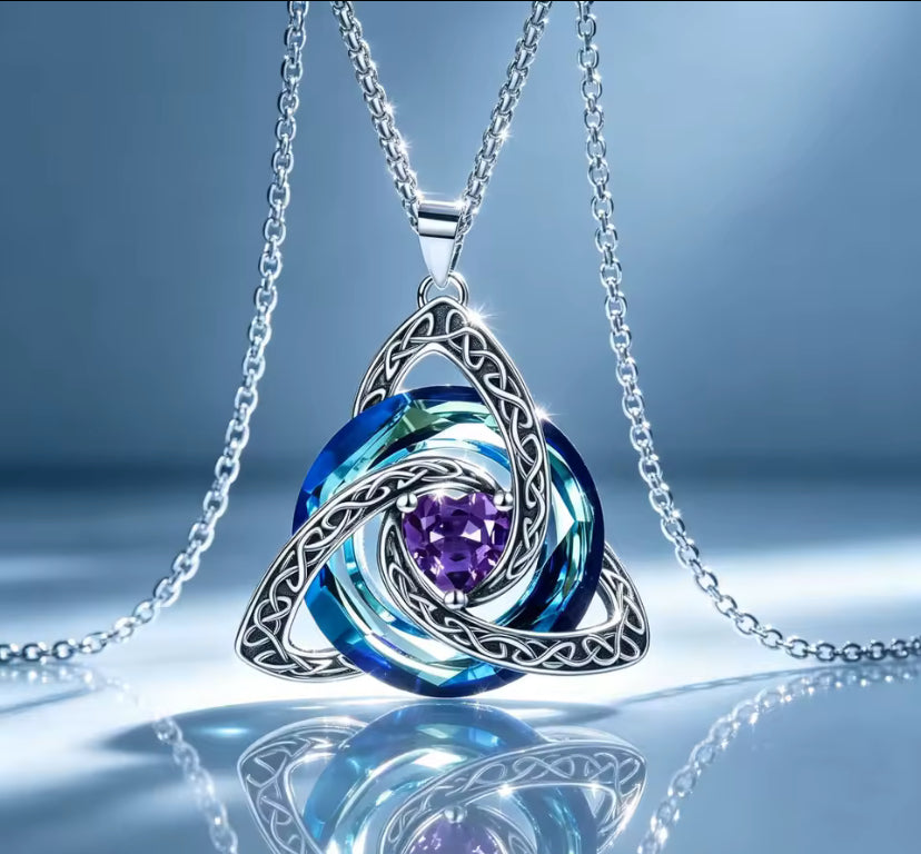 Colorful Crystal Heart Cubic Zirconia Celtic Knot
