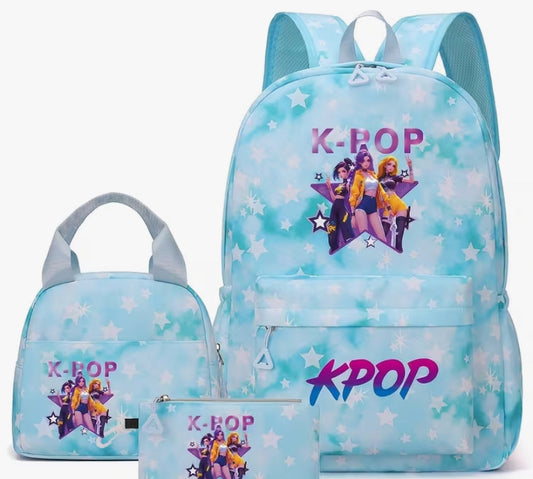 K-Pop Style 3pcs SetBackpack, Featuring Adjustable Shoulder Straps, Polyester Lining, Zipper Closure, Hand Wash Recommended