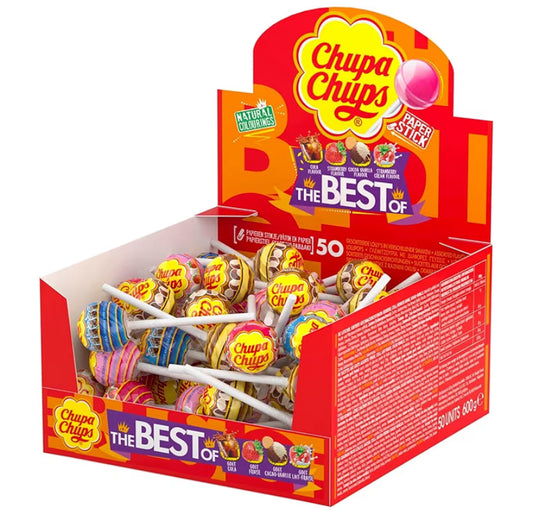 Best Of Lollipop Box, 4 Flavours Of Party Sweets With Natural Colours, Suitable for Vegetarians - 50 Lollies
