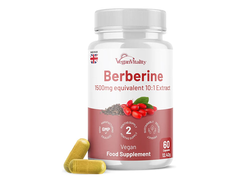 Berberine High Strength 1500mg - Berberine Supplement with Black Pepper, 60 Capsules 2 Months Supply - Weight Management, Clean Berberine Capsules UK