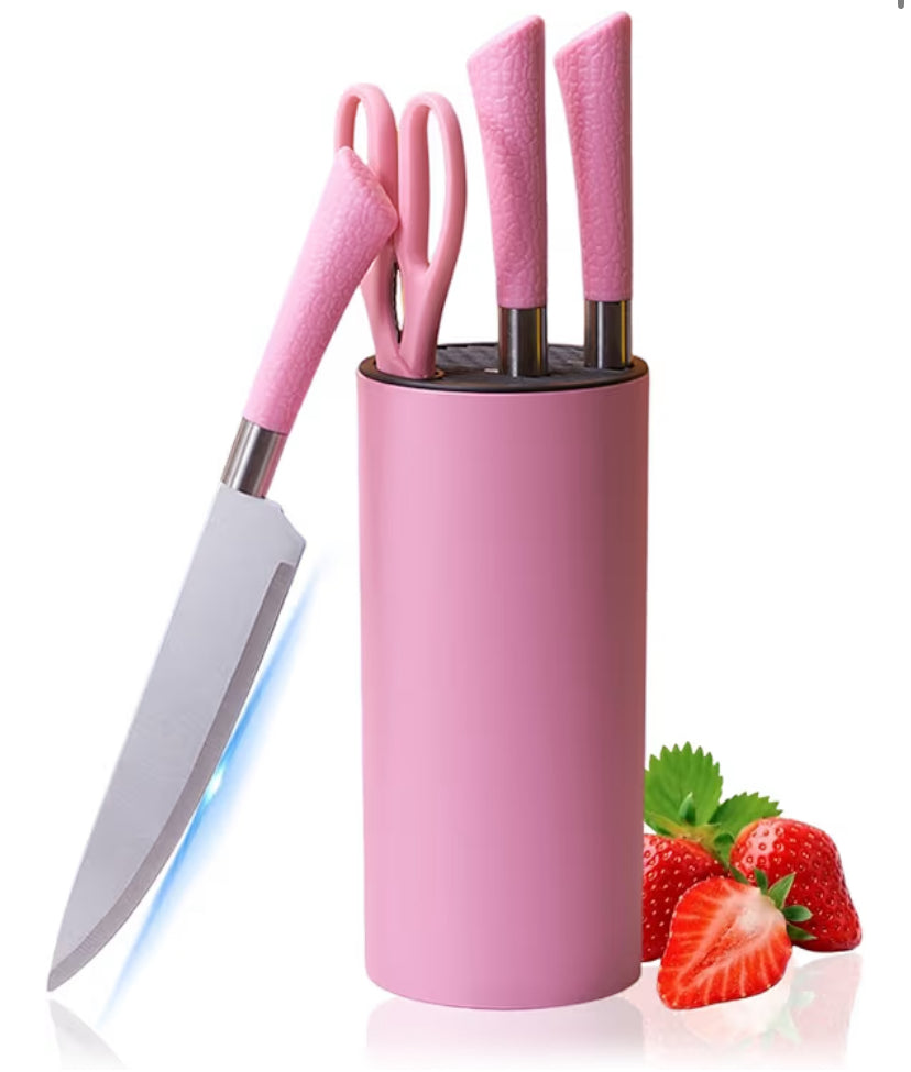 Kitchen Knife Set, 7-Pieces Yellow Stainless Steel Knife Block Set with Sharp Blades, Professional Chef Knife Set with Ergonomic Handle for for Chopping, Slicing, Dicing Cutting