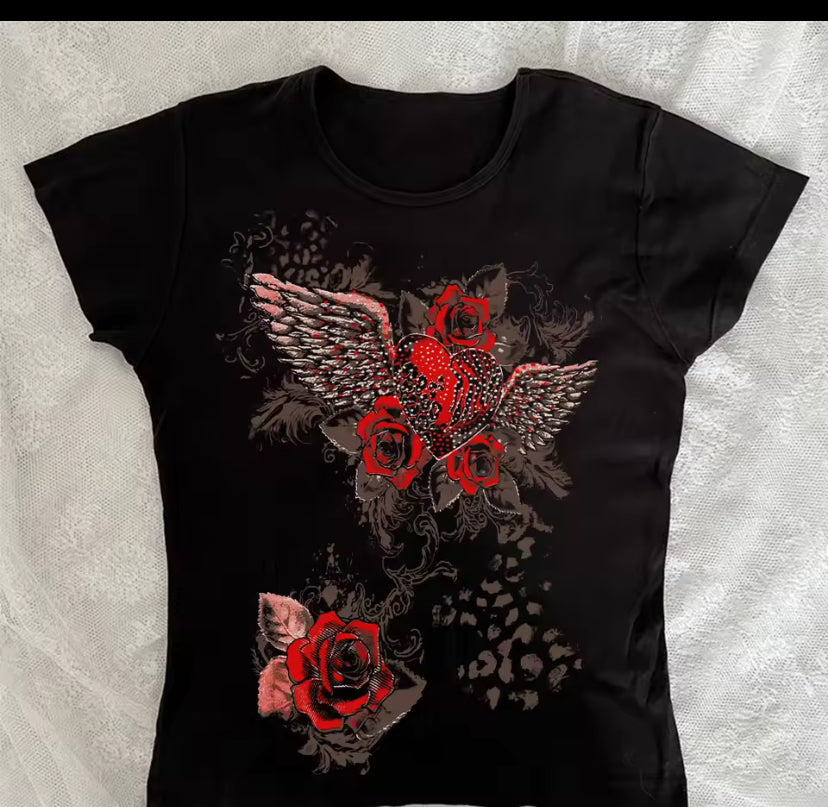 Gothic short sleeved crop top