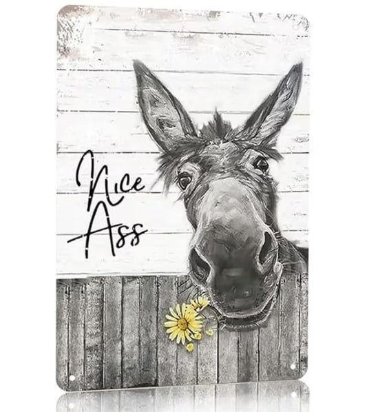 Funny Donkey Sunflower Nice Ass Vintage Metal Tin Sign Retro Wall Decor for Home Bathroom Restroom Washroom Toilet Decor 8x12 Inch