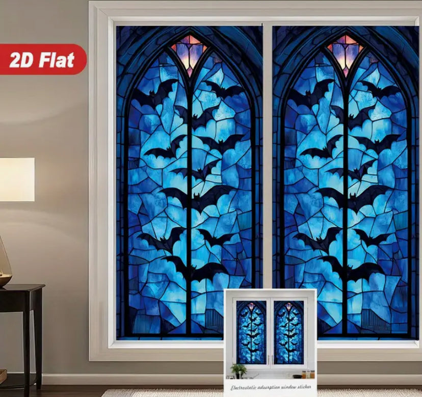Window Privacy Film Featuring a Transparent Skull And Green Leaf Design with a Dreamy Dark Aesthetic.