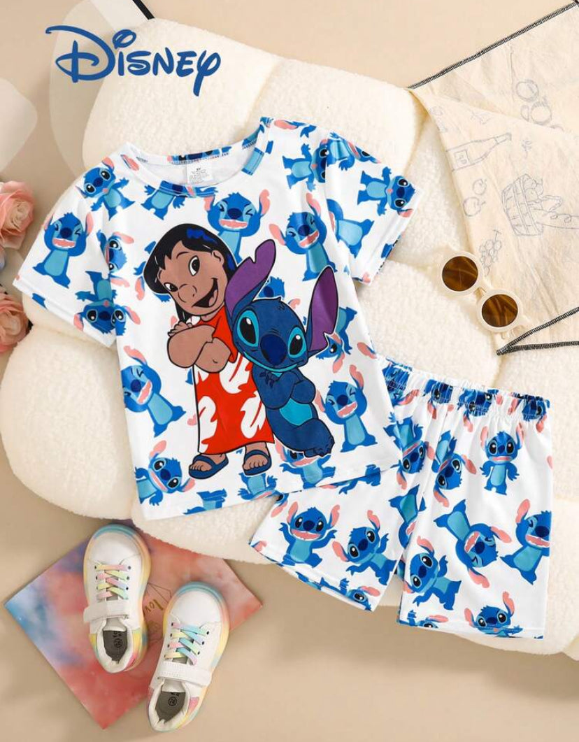Disney Summer Young Girls Lilo & Stitch Cute T-Shirt And Shorts Set