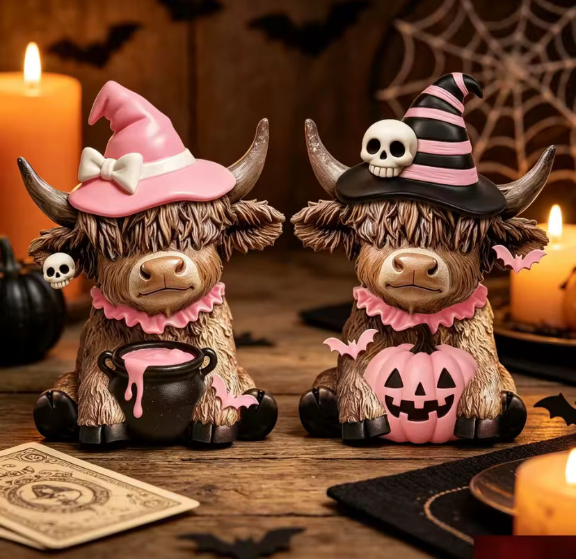 2-piece set of Halloween decoration Highland cow ornaments