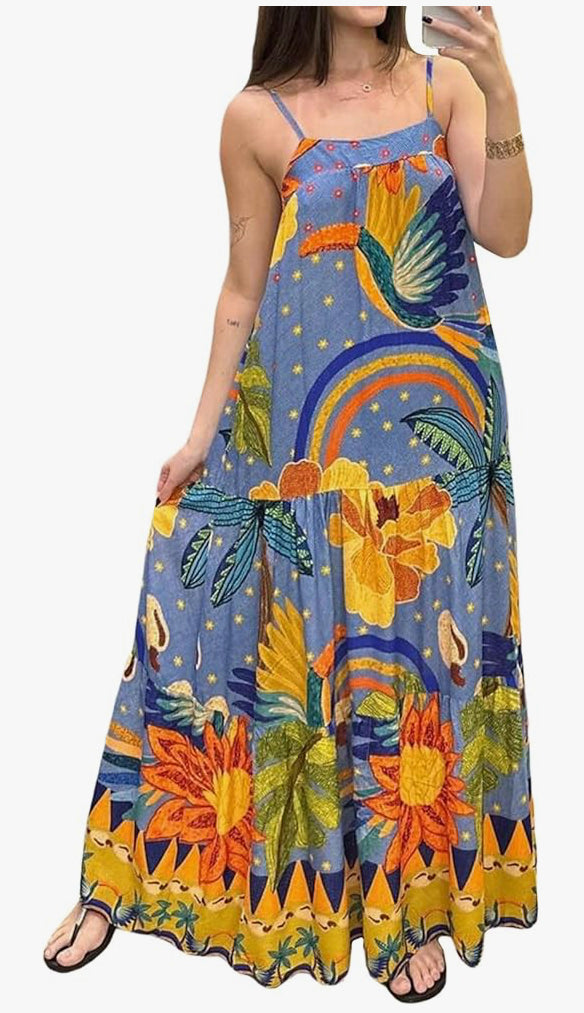 Women's Summer Boho Dress Casual Vintage Print Sleeveless A-Line Party Dress Cocktail Beach Vacation Dress