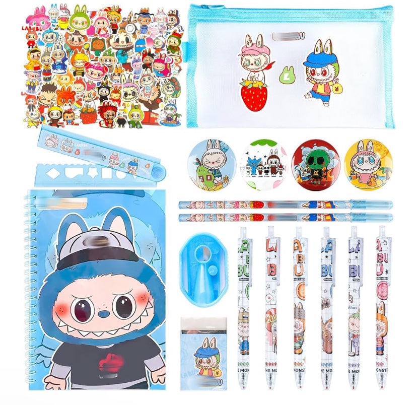 Cute Stationary Set, Kawaii School Supplies with Notebook Pencil Case Stickers Ruler Gel Pens Pencils Eraser Sharpener Badges Sticky Note, Back to School Gift for Girls Boys Kids Students(Pink)
