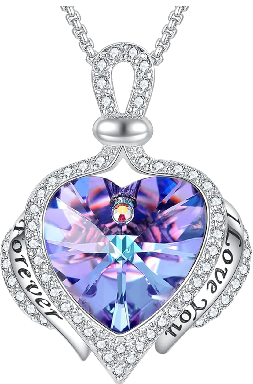 Praelinos Love Heart Necklace for Women Silver Tone 18K White Gold Plated Pendant Necklace Crystals Jewellery Gifts for Mom Wife Girlfriend Sister Mother's Day Birthday Valentines Christmas
