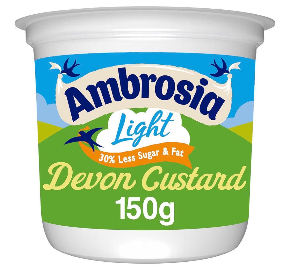 Ambrosia Light Devon Custard Pot, Traditional Recipe, 30% Less Sugar & Fat, Creamy Ready-to-Eat Dessert, 150 g (Pack of 2)
