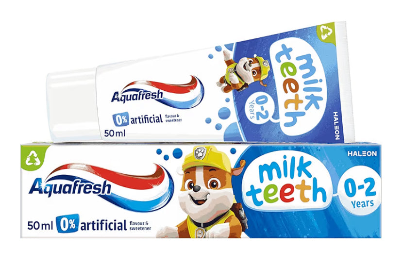 Aquafresh Paw Patrol Milk Teeth Baby Toothpaste 0-2 years, Toddler Toothpaste for Infants, Gentle care for Milk Teeth, 50ml x2