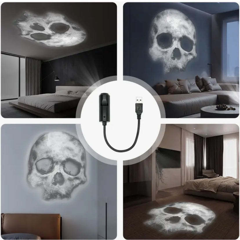 360° Rotatable Skull LED Projector Lamp - USB-Powered Halloween Decorative Light with Realistic Skull Design