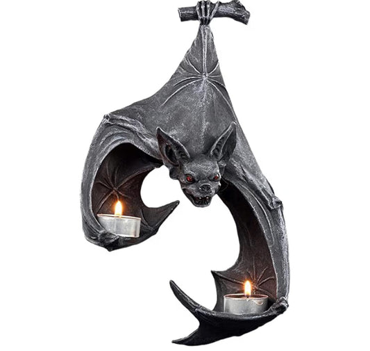 2Pcs Bat Wall Tealight Holder,Decorative Black Halloween Hanging Decoration,Unique Delicate Gothic Wall Sconce for Home Garden Resin Craft Decor