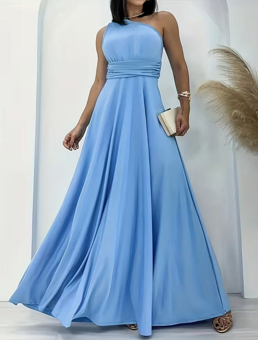 Elegant Women's Off-Shoulder Sleeveless A-Line Dress with Waist-Cinching Waist & Flowy Skirt - Solid Color Machine Washable All-Season Formal & Casual Wear LL425, Versatile Fashion, Comfortable Fit, Medium Elasticity