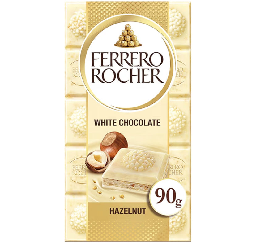 White Chocolate Bar, Movie Night Snacks, Chocolate Gift with Crunchy Whole Hazelnut and Cocoa Filling, 90g