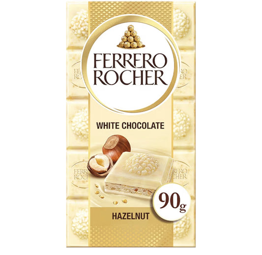 White Chocolate Bar, Movie Night Snacks, Chocolate Gift with Crunchy Whole Hazelnut and Cocoa Filling, 90g