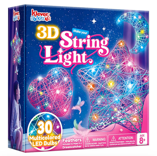 Klever Kits 3D String Art Kit for Kids,Arts and Crafts for Kids Ages 8 9 10 11 12,DIY Lantern Craft Set for Boys Girls,Light Up String Light Toy with 30 Multi-Colored LED Bulbs,Perfect Birthday Gifts
