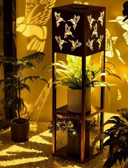 Solar Lantern Outdoor, Large Garden Light Solar Powered with 2 Tier Trellis LED Outdoor Solar Path Lights, High Quality Metal, Outdoor Porch Patio Balcony Decoration Humming Birdbutterfly Dragonfly