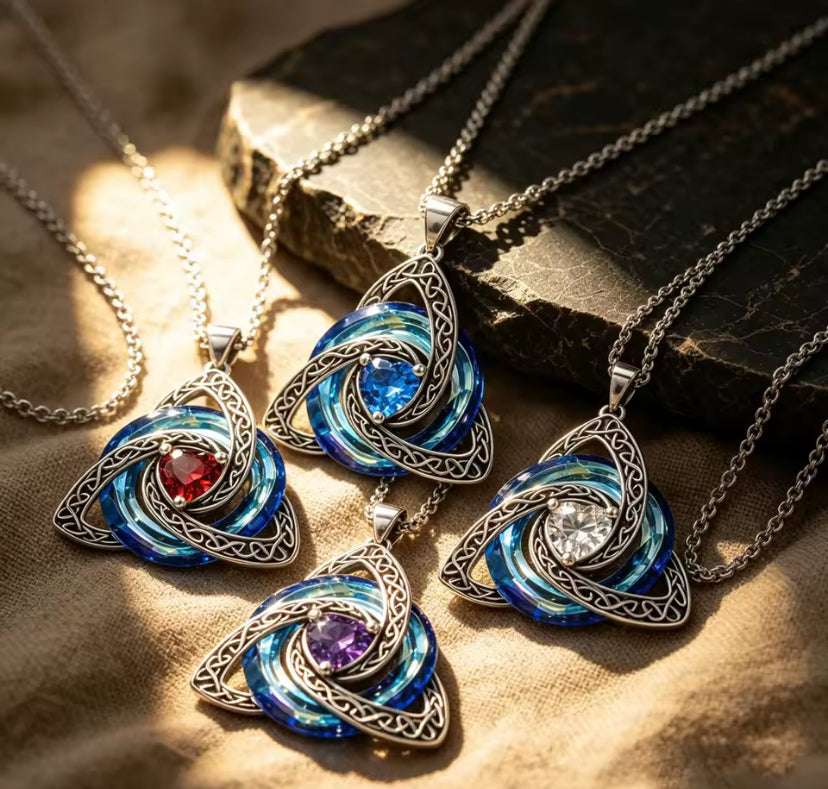 Colorful Crystal Heart Cubic Zirconia Celtic Knot