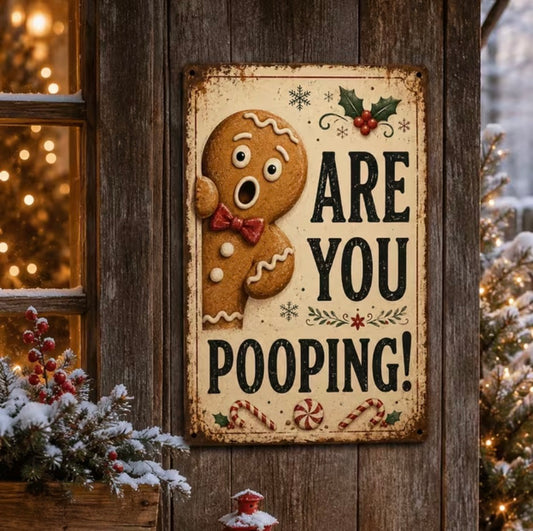 2D Flat Vintage Sign, 1-Pack, "Are You Pooping?" Sign, Gingerbread Christmas Decoration, Fun Bathroom Sign