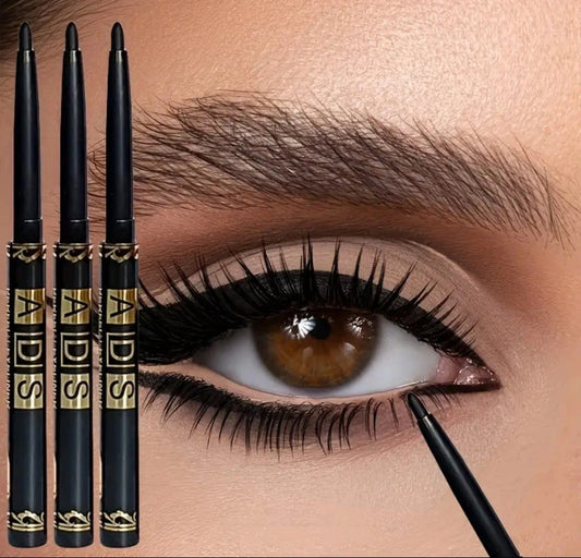 3 Pc- Black Waterproof Eyeliner Pencils, Smudge-Proof & Sweat-Proof, Easy Twist