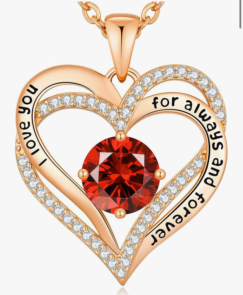 CDE Necklaces for Women Birthstone Pendant, Sterling Silver Love Heart Rose Gold Jewellery Gifts
